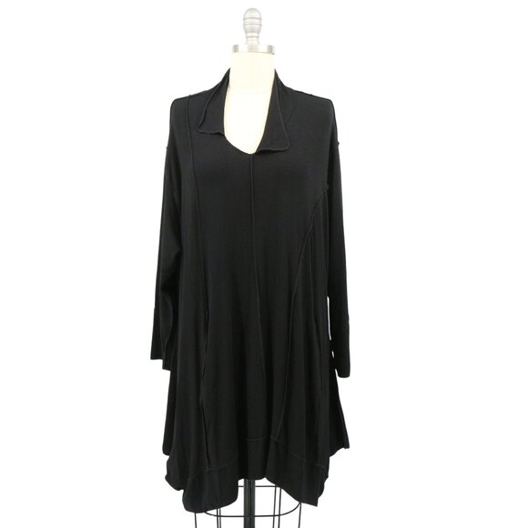 Transparente Tops - NWT Transparente Germany Black Lagenlook Asymmetrical Hem Tunic Top O/S XL 1X 2X